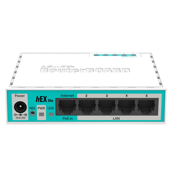 MikroTik hEX Lite Router, 64MB RAM, 5×LAN, RouterOS L4 (RB750r2)
