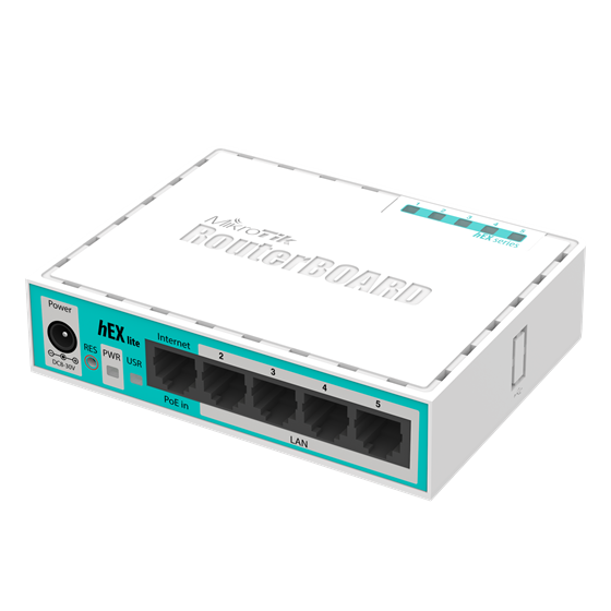 MikroTik hEX Lite Router, 64MB RAM, 5×LAN, RouterOS L4 (RB750r2)