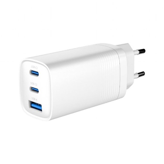 Univerzalni punjač 65W GAN 3 port Gembird bijeli, 2x USB C, 1x USB A, TA-UC-PDQC65-01-W