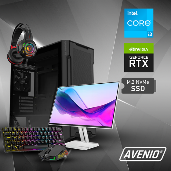 Avenio ProGamer Intel Core i3 12100 4.30GHz 16GB 512GB SSD NVMe W11P nVidia GeForce RTX 3050 6GB GDDR6 + Monitor + Gaming set P/N: 02243327