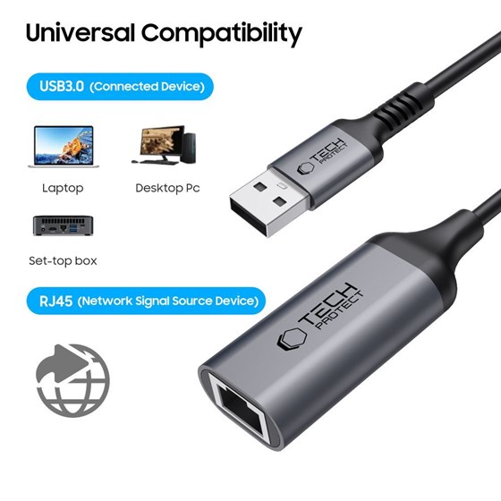 Adapter USB A - RJ45 (Ethernet/LAN) 1000Mbps, Tech-Protect UltraBoost