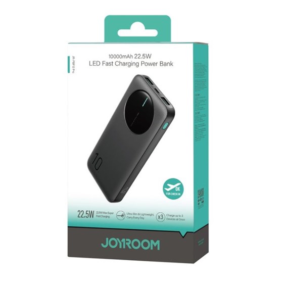 Powerbank 10000mAh 22.5W Joyroom JR-PBF12 Pro Digital Display 2x USB-A 1x USB-C, crni